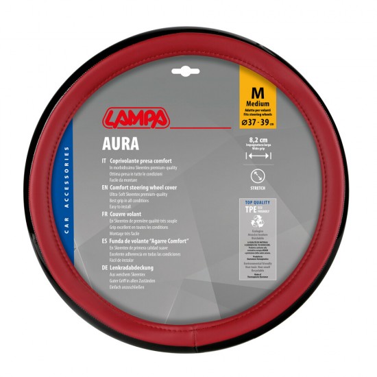 Lampa - Κάλυμμα Τιμονιού AURA  (M) 37/39cm Μαύρο ένθετο με γυαλάδα / Κόκκινο άοσμο μαλακό Skeentex - 1 τεμ. (L3290.9)