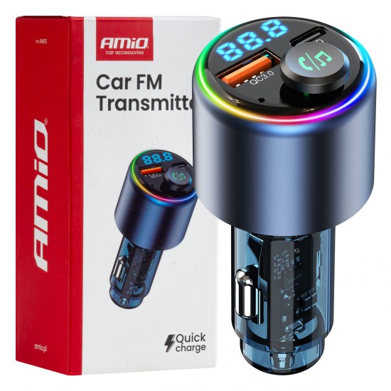 Amio - FM Transmitter Αυτοκινήτου 12/24V με 1xUSB Type-A και 1xUSB Type-C - 1 τεμ. (04655/AM)