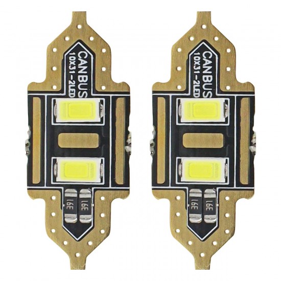 Amio – LED Λαμπάκια Πλαφονιέρας 31mm 12V 5600K 2xSMD 5730 για Εσωτερικό Φωτισμό Αυτοκινήτου – 2 Τεμ. (01448/AM)