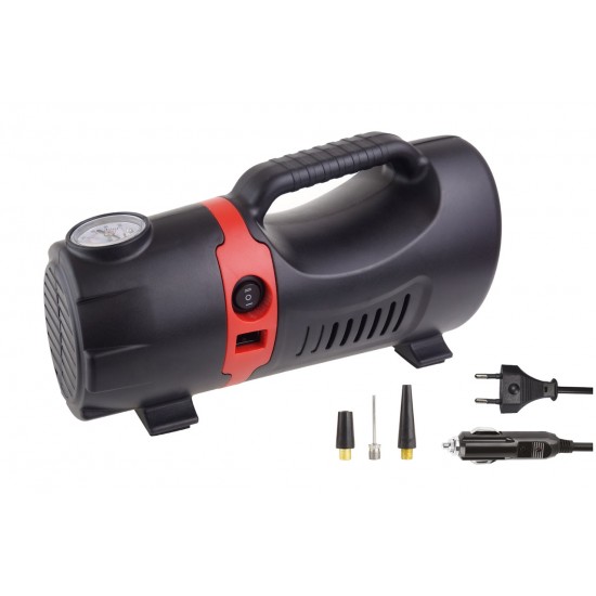 Amio - ΚΟΜΠΡΕΣΕΡ ΑΕΡΑ ΕΛΑΣΤΙΚΩΝ 230/12V 150psi 10bar ΜΕ ΦΙΣ ΑΝΑΠΤΗΡΑ & LED ΦΑΚΟ & ΚΑΛΩΔΙΟ - 1 τεμ. (02383/AM)